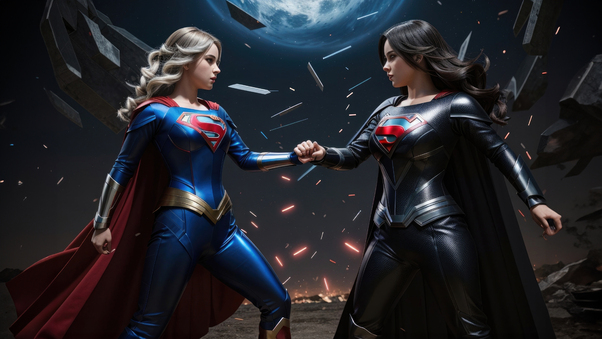 Duality Of Power Supergirl Vs Evil Supergirl Wallpaper