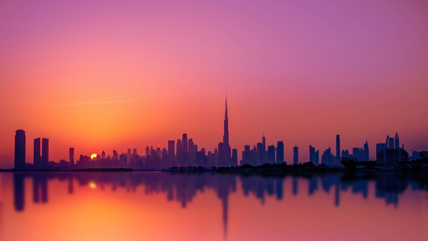 Dubai City Silhouette 5k Wallpaper