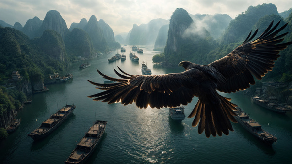 Eagle Soaring Above Ancient World (1400x900) Resolution Wallpaper
