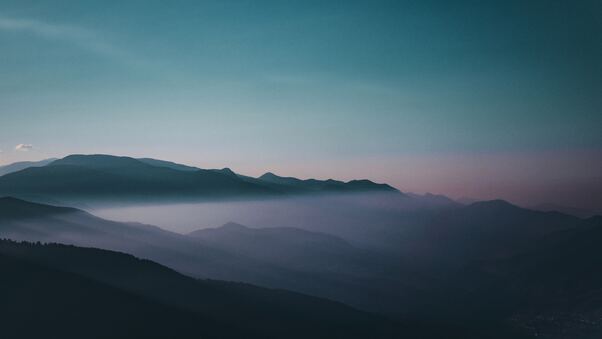 Early Morning Fog Sky Mountains Wallpaper