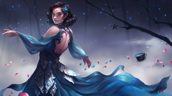 Elf Fantasy Girl In Blue Dress Wallpaper