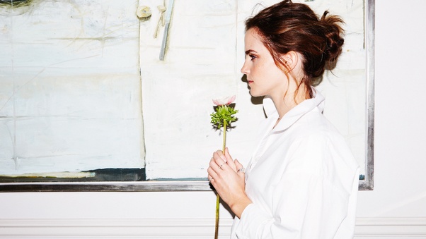 Emma Watson Holding Flower Wallpaper
