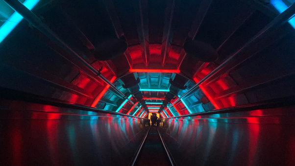 Escalator Tunnel Dark Neon Wallpaper