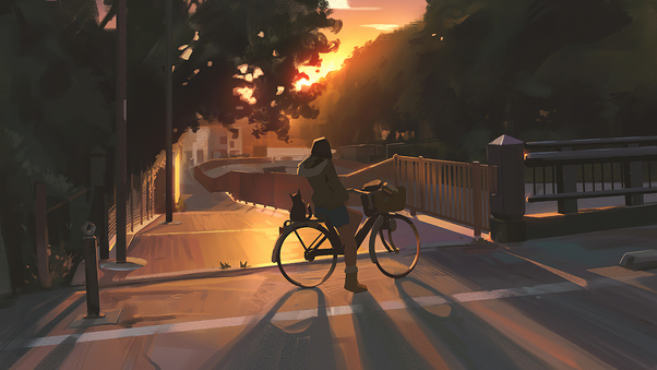 Evening Cycle Ride 4k Wallpaper