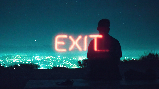 Exit Neon Boy Standing Silhouette Wallpaper