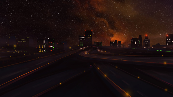 Expressway Night Digital Art Wallpaper