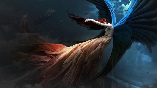 Fantasy Angel Redhead Wings Wallpaper