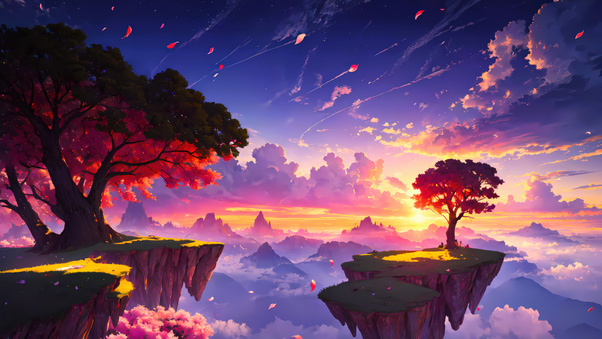 Fantasy Floating Islands Under Sunset Sky (1280x720) Resolution Wallpaper