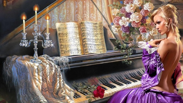 Fantasy Girl Piano Wallpaper