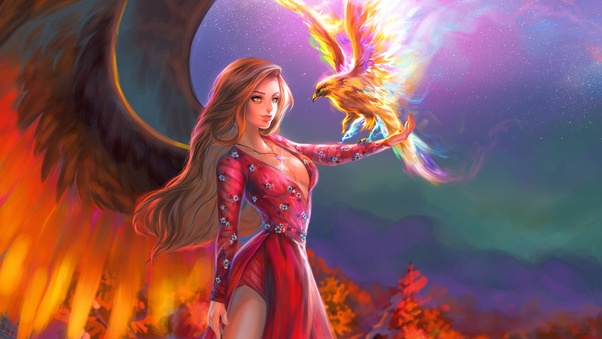 Fantasy Girl With Phoenix Wallpaper