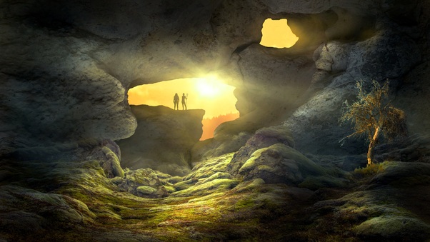 Fantasy Landscape Cave Human Wallpaper