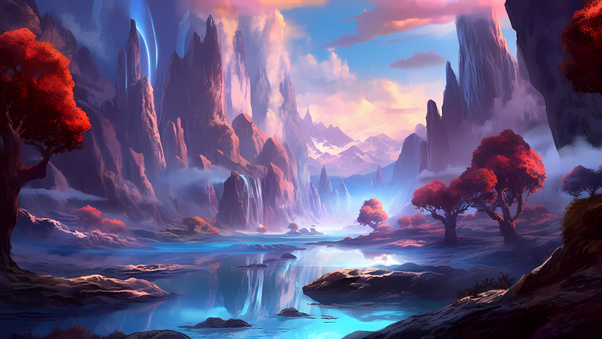 Fantasy Waterfall Canyon (1280x720) Resolution Wallpaper