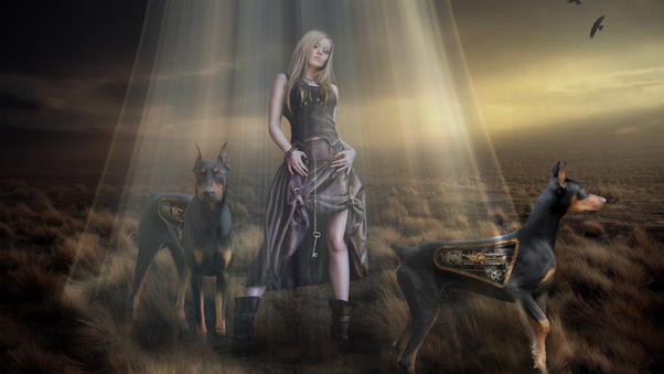 Fantasy Women With Dogs Wallpaper