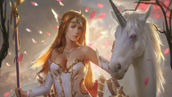 Fantasy Women With Unicorn Wallpaper