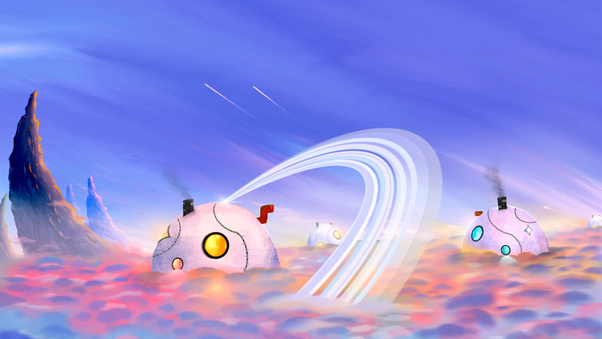 Fantasy World With Cute Robots (1336x768) Resolution Wallpaper