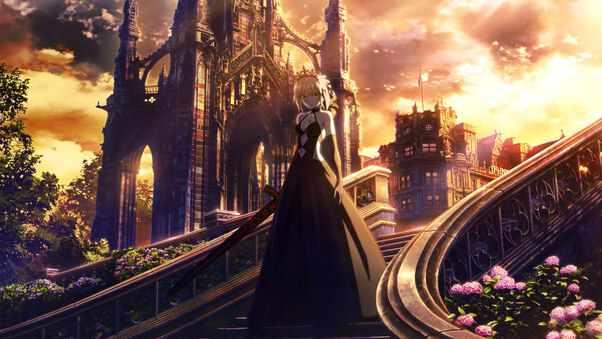 Fate Stay Night Anime Girl Walking Through Stairs Wallpaper