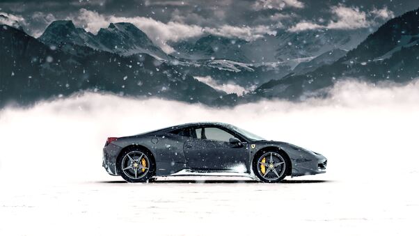 Ferrari In Snow 5k Wallpaper