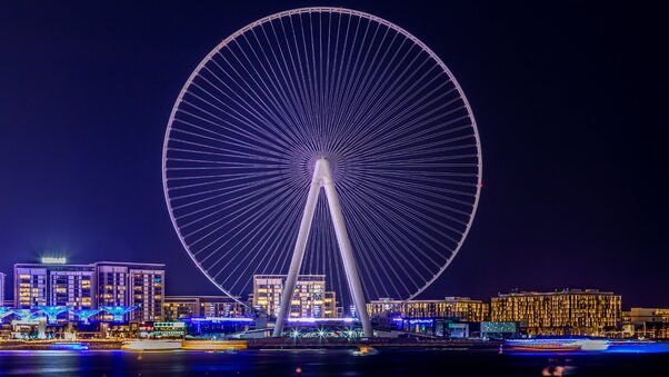 Ferris Wheel Landscape Dubai Uae Night Lights 5k Wallpaper