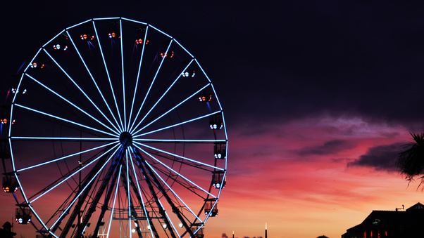 Ferris Wheel Sunset Clouds 5k Wallpaper