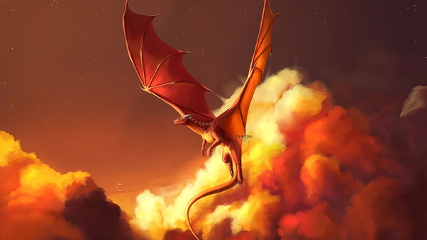 Fiery Dragon Sunset 4k Wallpaper