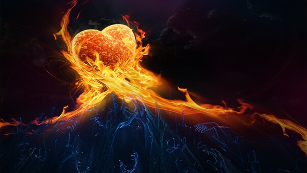 Fire Heart Digital Art Wallpaper