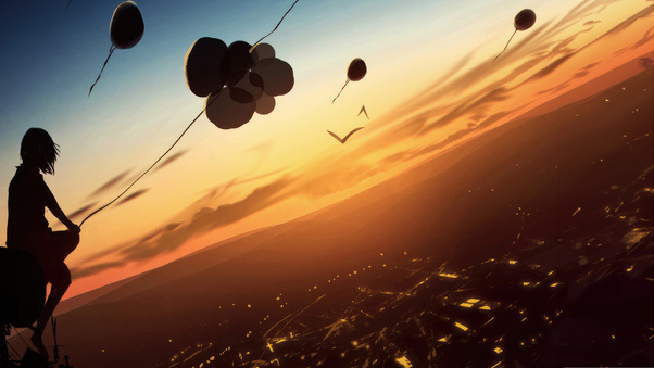 Fly With Balloons At Dusk Wallpaper