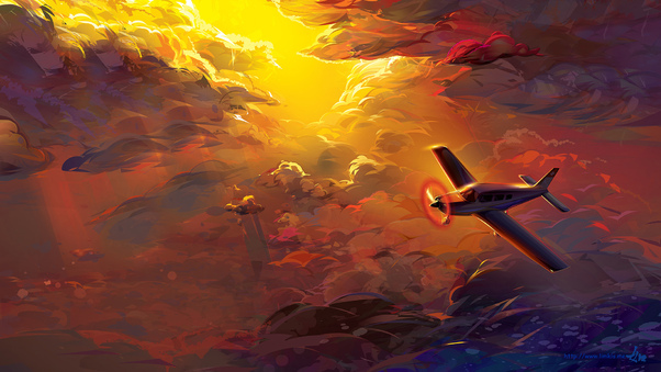 Flying Plane In Clouds Artwork HD Wallpaper