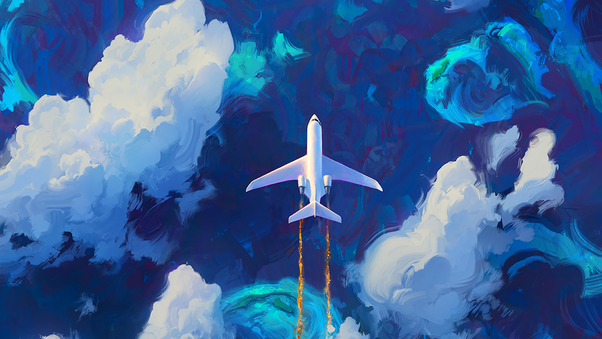 Flying Plane In Clouds Artwork Wallpaper