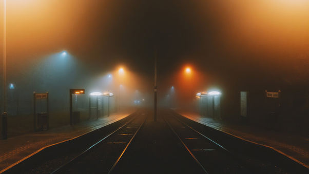 Foggy Train Platform 4k (2560x1080) Resolution Wallpaper