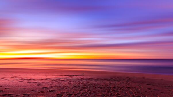 Footsteps At Beach Evening Sunset Wallpaper