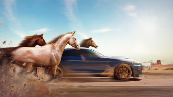 Ford Mustang Galloping Through The Terrain Wallpaper