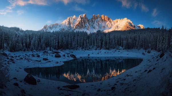 Forest Lake Mountains Snow Wallpaper