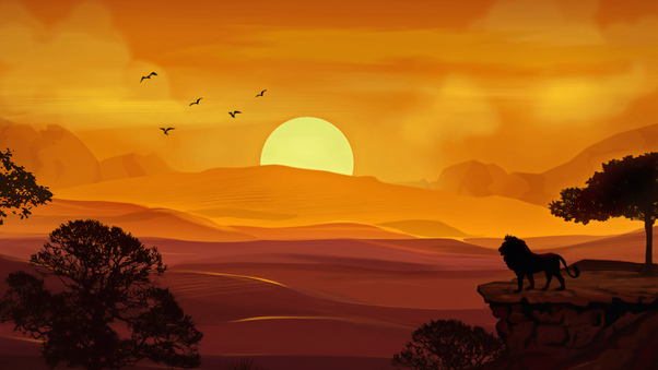 Forest Lion Morning Sunrise Illustration 4k Wallpaper
