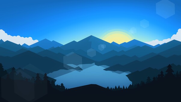Forest Mountains Sunset Cool Weather Minimalism Wallpaper