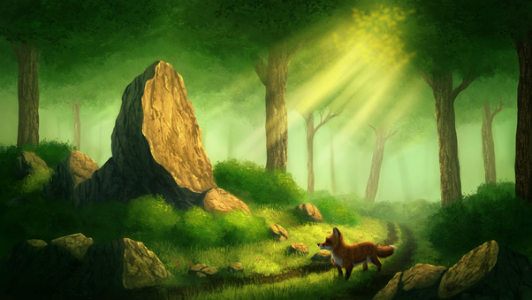 Fox Alone In Forest Digital Art Wallpaper