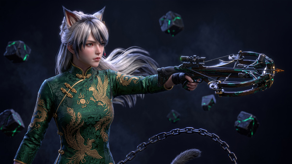 Fox Girl With Crossbow In Chinese Dress (2560x1600) Resolution Wallpaper