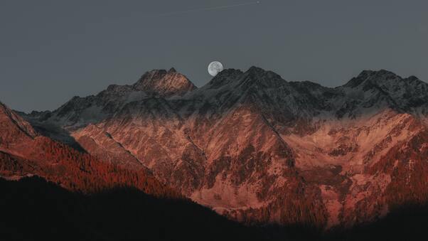 Full Moon Behind Mountain Dark Evening Late Sunset 5k Wallpaper