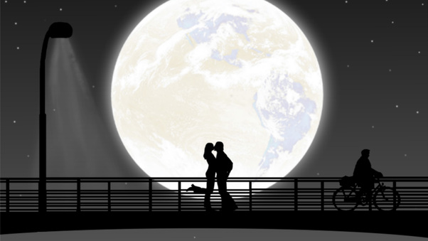 Full Moon Night Couple Kiss Wallpaper