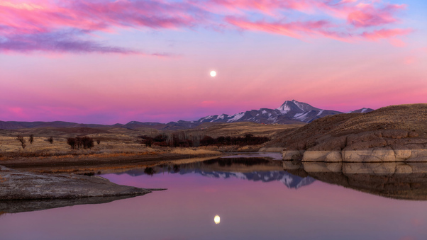 Full Moon Reflection Of The Moon Pink Sky 4k Wallpaper