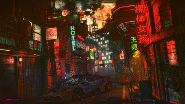 Futuristic Cyber City Lamborghini Night 4k Wallpaper