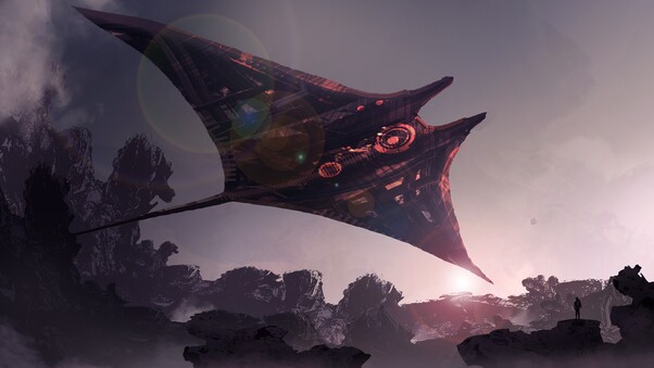 Futuristic Spaceship Science Fiction Digital Art Wallpaper