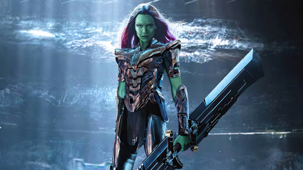 Gamora Wearing Thanos Armor 4k Wallpaper