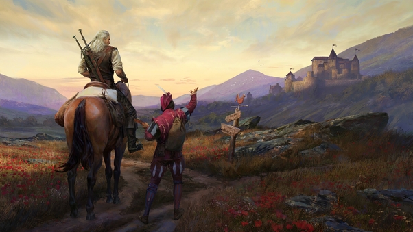 Geralt And Dandelion Go To The Greatest Adventure Wallpaper