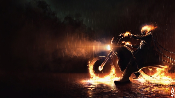 Ghost Rider On Bike Fire Wallpaper