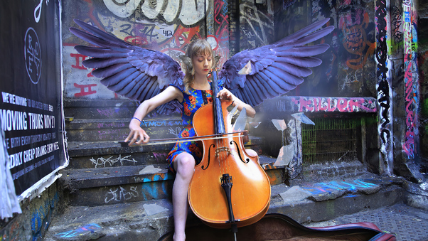 Girl Angel Playing Violin Wallpaper
