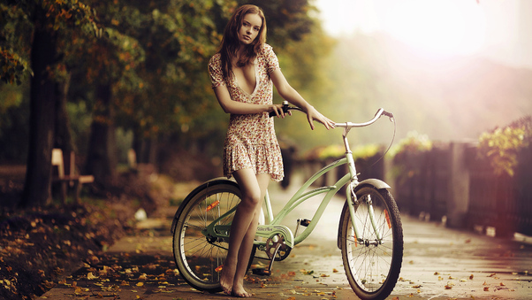 Girl Bicycle 4k Wallpaper