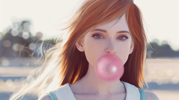 Girl Blowing Bubble Gum Wallpaper