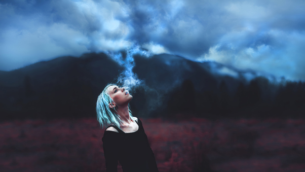 Girl Blowing Clouds 4k Wallpaper