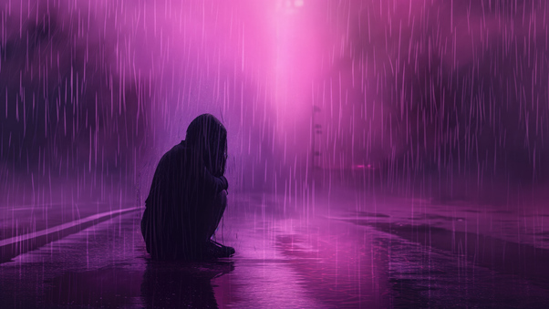 Girl Crying In Lofi Rain Wallpaper