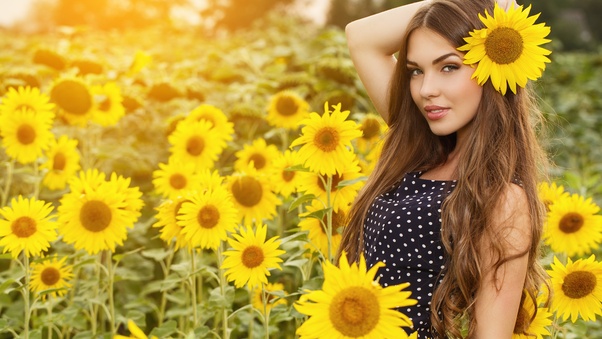 Girl Field Sunflowers 4k Wallpaper